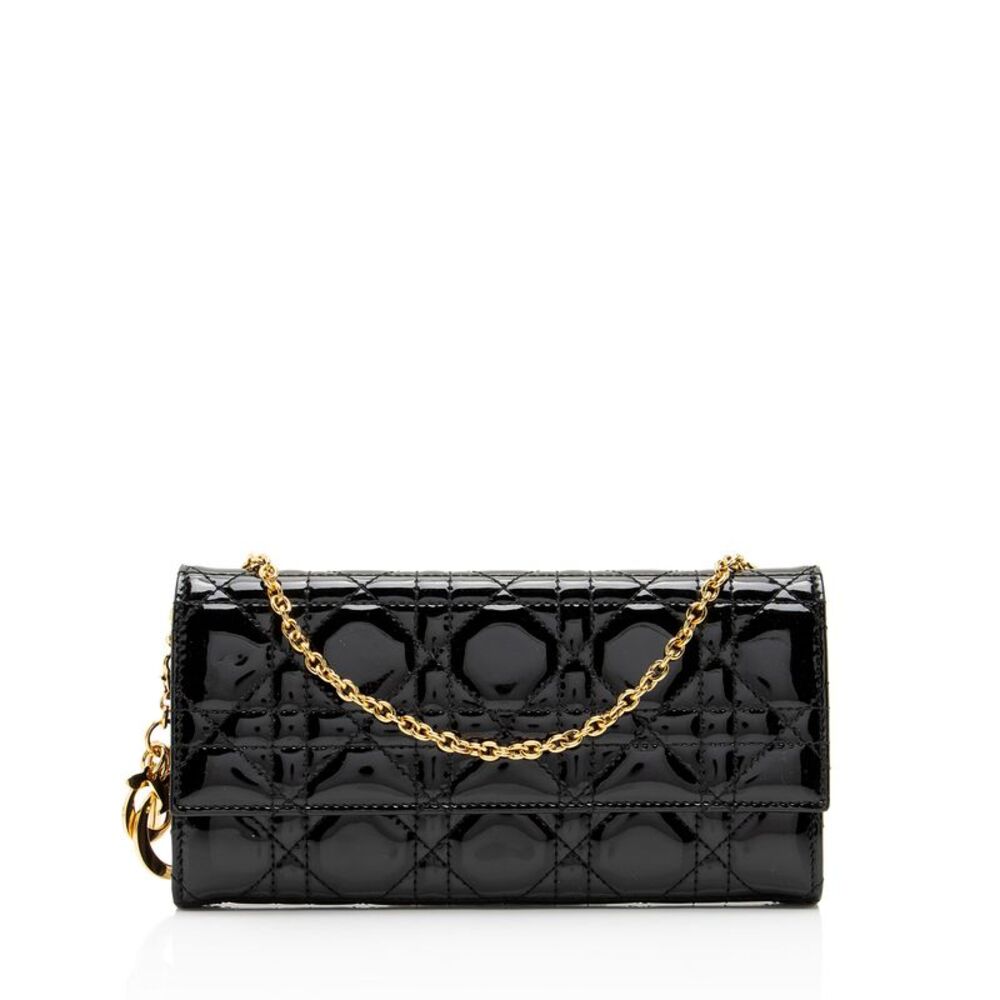 Dior Cannage Patent Leather Lady Dior Wallet on Chain
